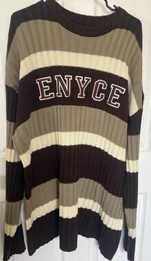 VTG Y2K Enyce Spell Out Ribbed Knit Sweater 2XL Brown Tan Striped 90s Hip Hop